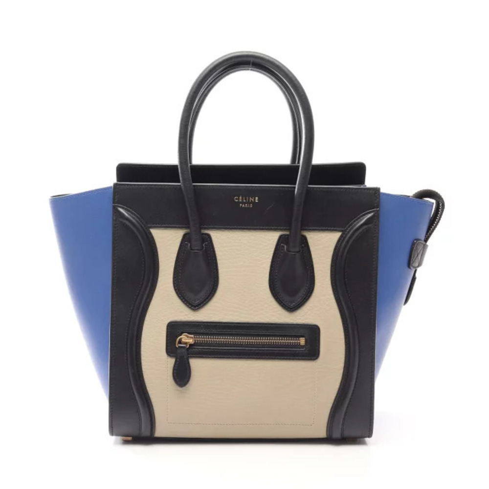 Celine Luggage Tote Shopper Tote Bag Leather Gray Beige Cream Black